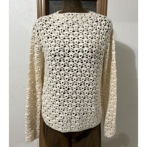 Zara Crochet Top Sweater Women’s Small Cream Boat Neck Long Sleeve